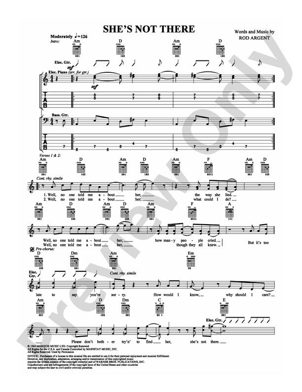 She's Not There - The Zombies - Easy Guitar (Digital Download)