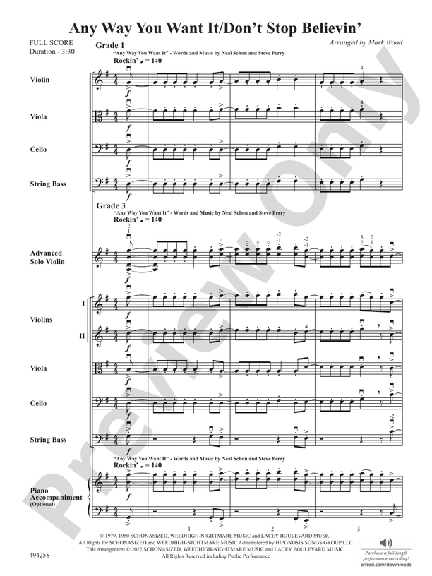 Any Way You Want It / Don't Stop Believin' - String Orchestra Conductor Score & Parts (Digital Download)