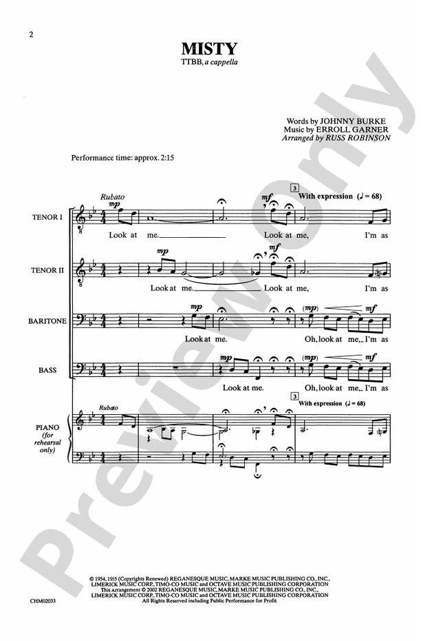 Misty – TTBB, a cappella Choral Octavo (Digital Download)