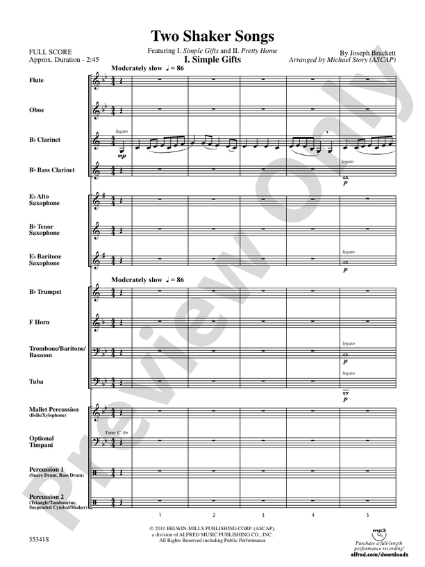 Two Shaker Songs - Concert Band Conductor Score & Parts (Digital Download)