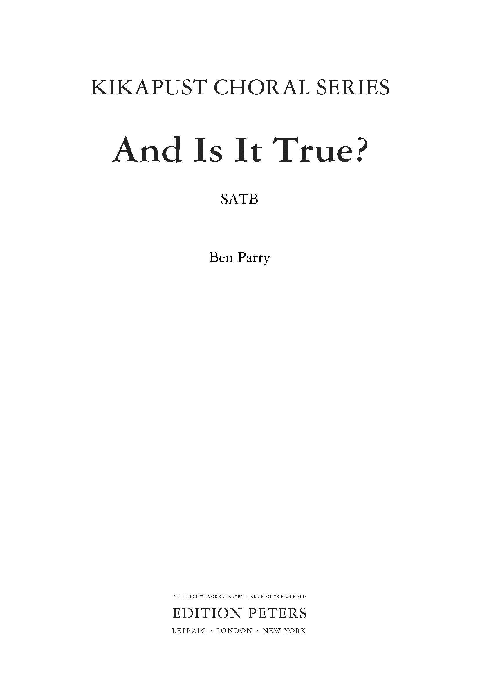 And Is It True? - SATB Choral Octavo (Digital Download)