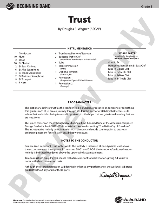 Trust - Concert Band Conductor Score & Parts (Digital Download)