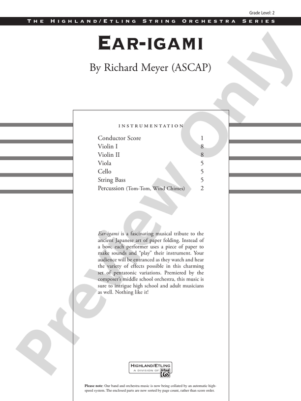 Ear-igami – String Orchestra Conductor Score & Parts (Digital Download)