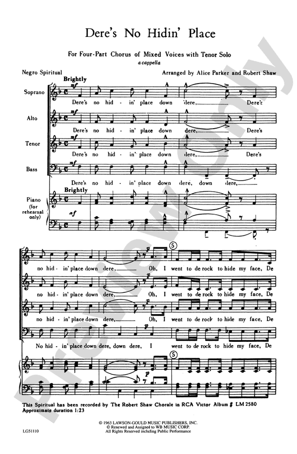 Dere's No Hidin' Place – SATB, a cappella Choral Octavo (Digital Download)