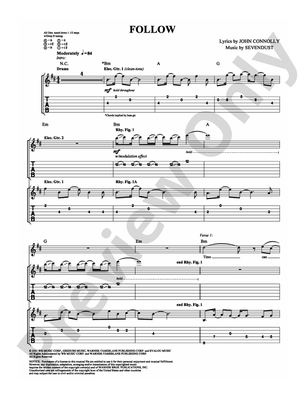 Follow - Sevendust  - Guitar TAB (Digital Download)