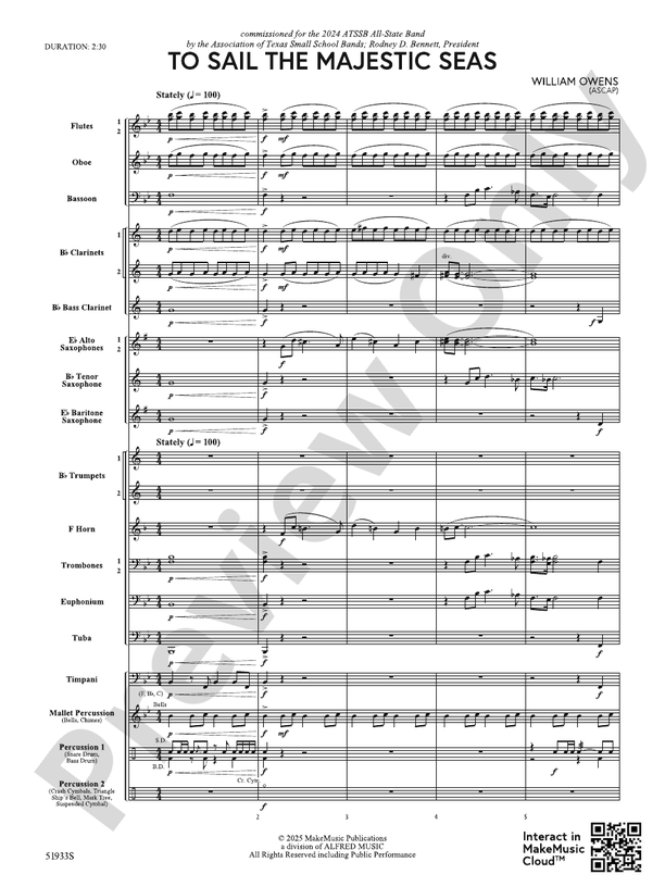 To Sail the Majestic Seas - Concert Band Conductor Score & Parts(Digital Download)