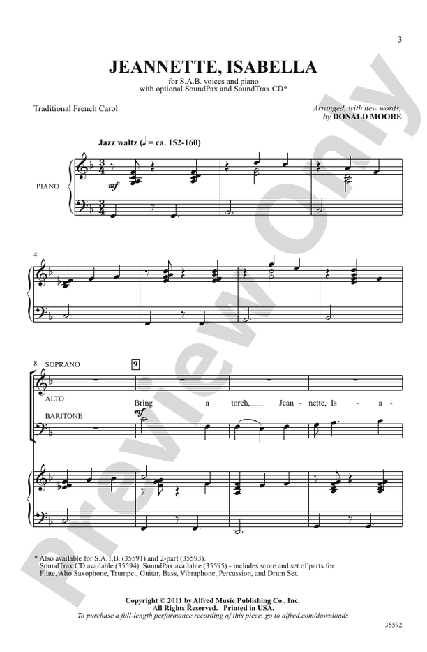 Jeannette, I3 Part Mixedella – 3 Part Mixed Choral Octavo (Digital Download)