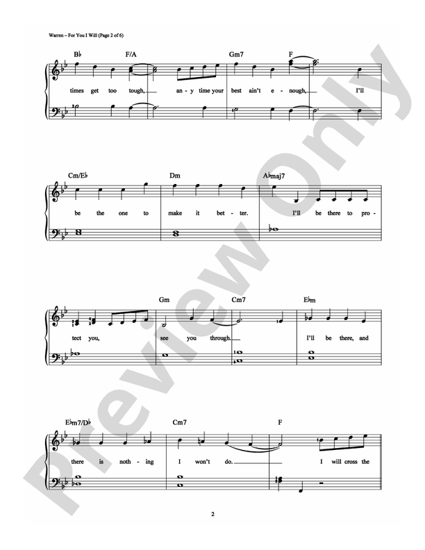 For You I Will - Arr. Richard Bradley - Easy Piano (Digital Download)