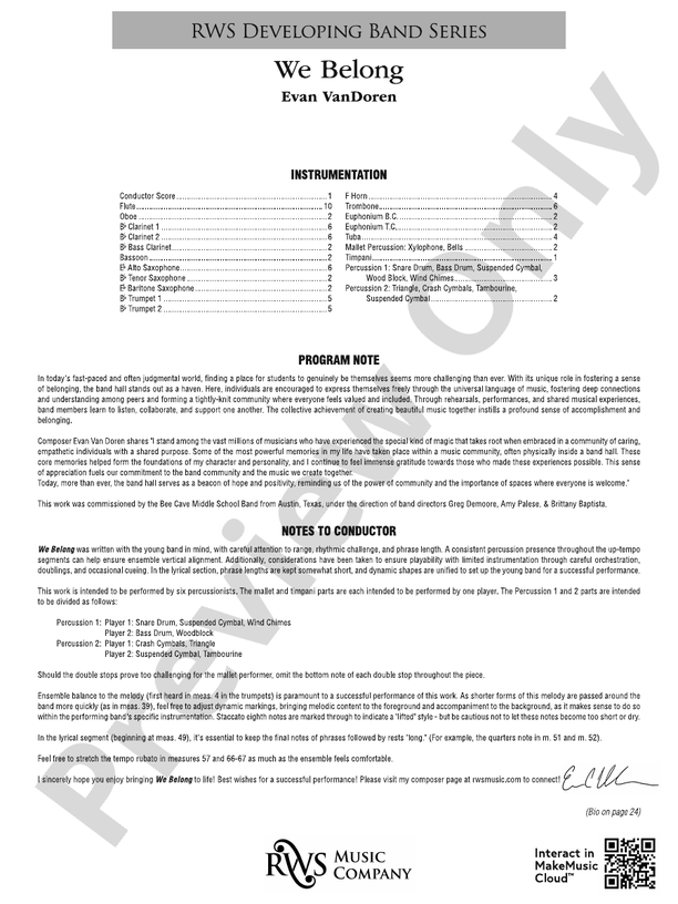 We Belong - Concert Band Conductor Score & Parts(Digital Download)