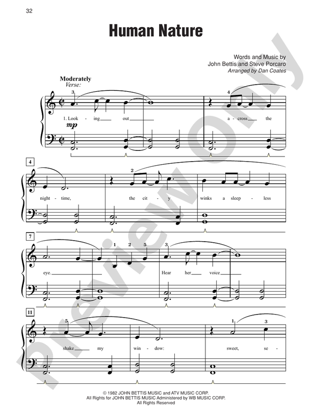 Human Nature - Arr. Dan Coates - Easy Piano (Digital Download)