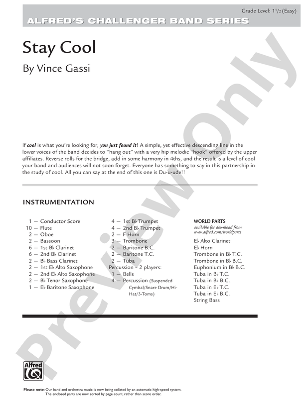 Stay Cool - Concert Band Conductor Score & Parts (Digital Download)