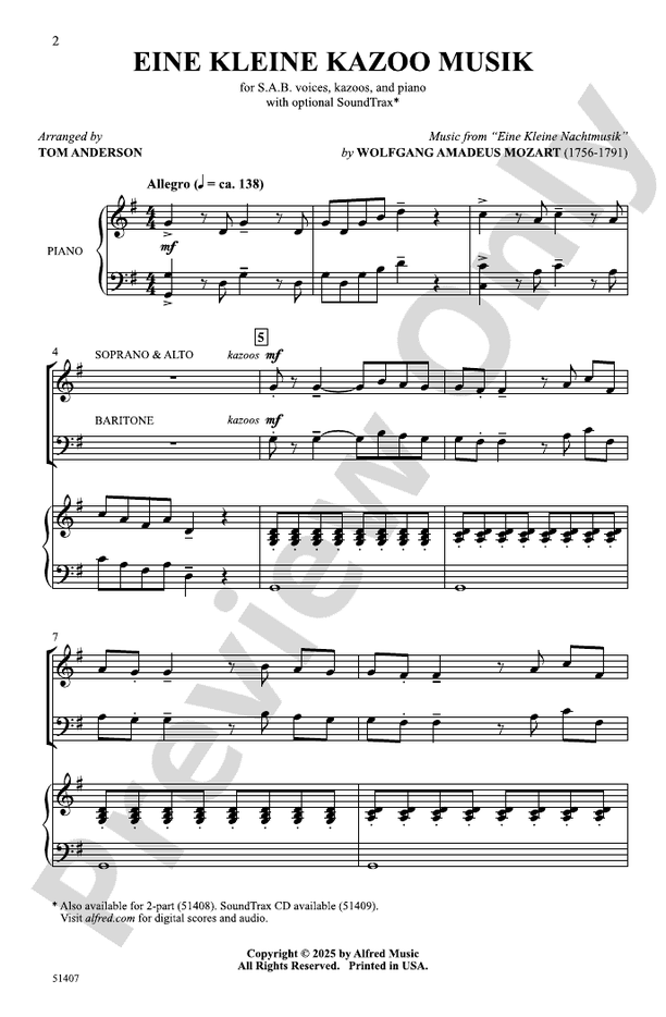 Eine Kleine Kazoo Musik - SAB Choral Octavo (Digital Download)