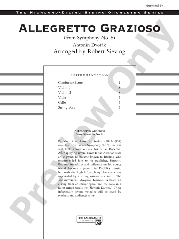 Allegretto Grazioso (from Symphony No. 8) – String Orchestra Conductor Score & Parts (Digital Download)