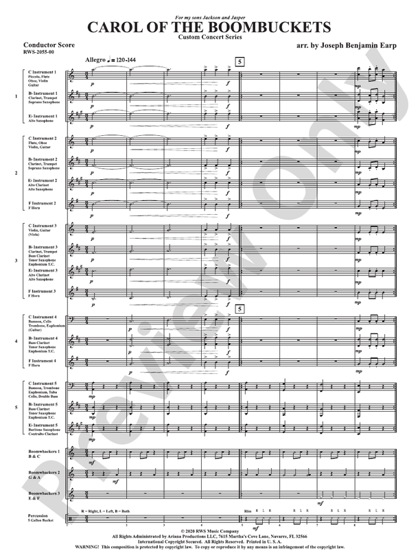 Carol of the Boombuckets - Concert Band Conductor Score & Parts(Digital Download)