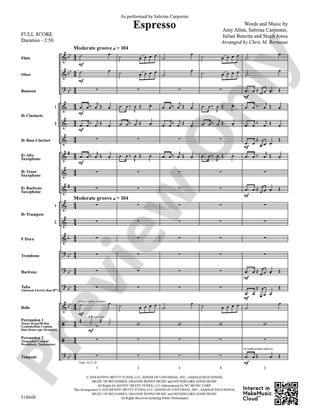 Espresso - Concert Band Conductor Score & Parts(Digital Download)