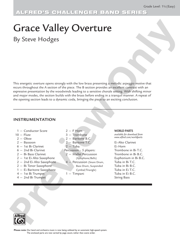 Grace Valley Overture - Concert Band Conductor Score & Parts (Digital Download)
