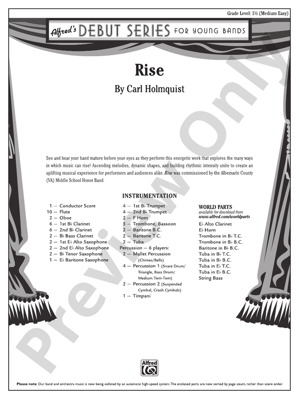 Rise - Concert Band Conductor Score & Parts (Digital Download)