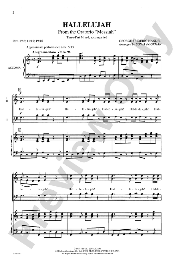 Hallelujah (from the oratorio Messiah) – 3-Part Mixed Choral Octavo (Digital Download)