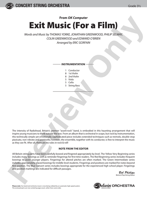 Exit Music (For a Film) – String Orchestra Conductor Score & Parts (Digital Download)