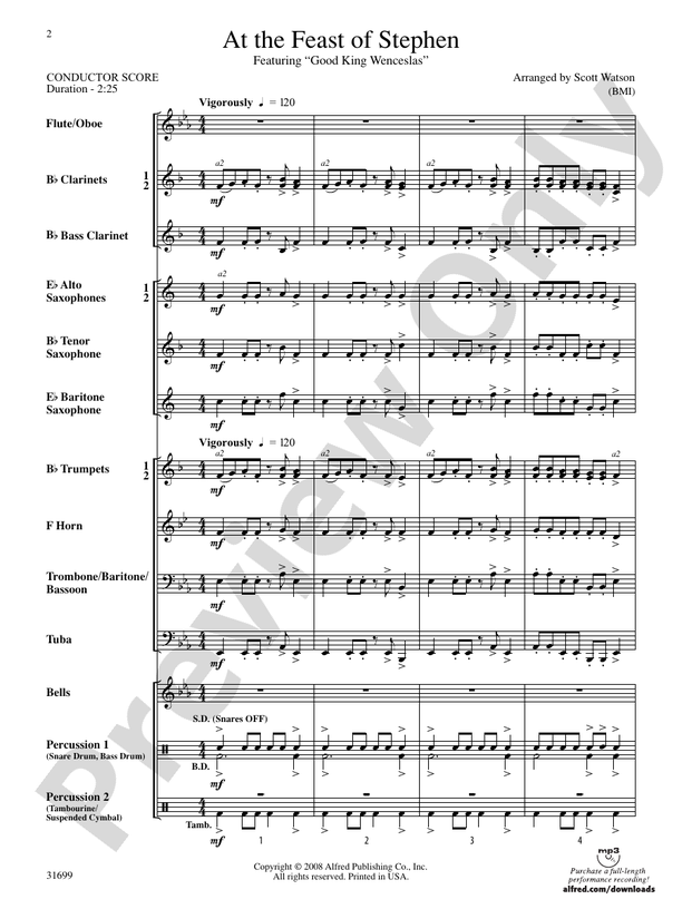 At the Feast of Stephen (Scott Watson) - Concert Band Conductor Score & Parts (Digital Download)