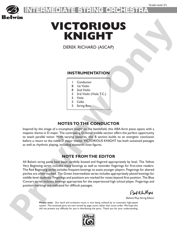 Victorious Knight – String Orchestra Conductor Score & Parts (Digital Download)