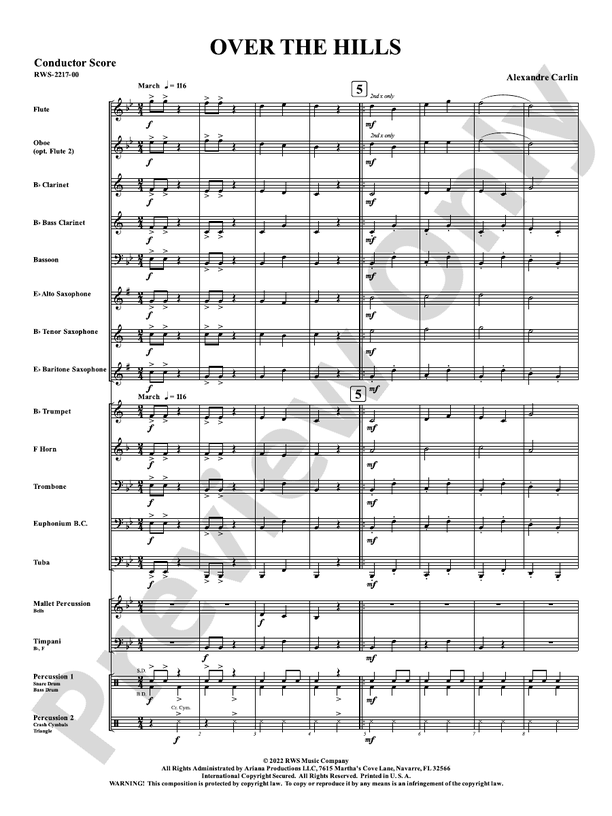 Over The Hills - Concert Band Conductor Score & Parts(Digital Download)