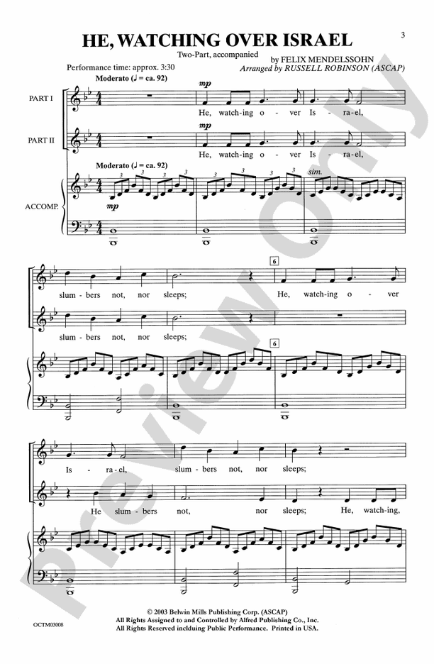 He, Watching Over Israel (from Elijah) – 2-Part Choral Octavo (Digital Download)