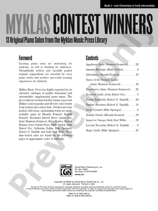 Myklas Contest Winners, Book 2 - Piano (Digital Download)