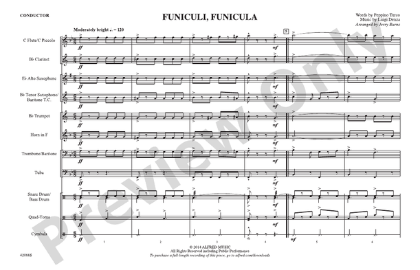 Funiculi, Funicula – Marching Band Conductor Score & Parts (Digital Download)