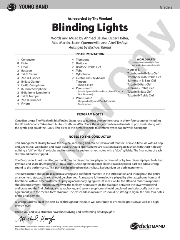 Blinding Lights - Concert Band Conductor Score & Parts (Digital Download)