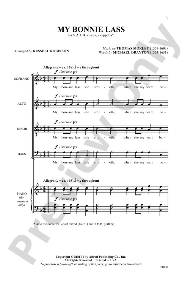 My Bonnie Lass – SATB, a cappella Choral Octavo (Digital Download)
