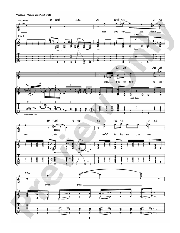 Without You - Van Halen - Guitar TAB (Digital Download)