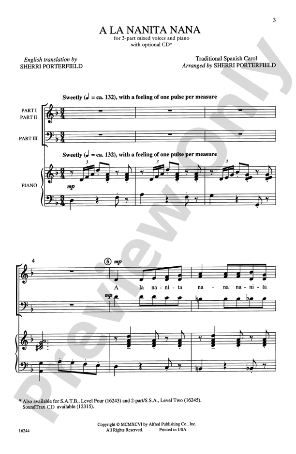 A La Nanita Nana - 3-Part Mixed Choral Octavo (Digital Download)