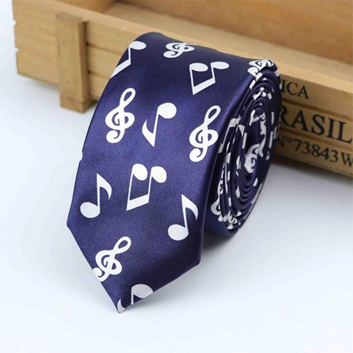 Neck Tie Navy with White Notes and Clefs
