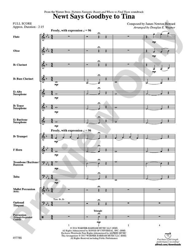 Newt Says Goodbye to Tina (from Fantastic Beasts and Where to Find Them) - Concert Band Conductor Score & Parts (Digital Download)