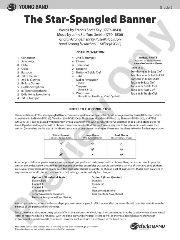 The Star-Spangled Banner (Arr. Russell Robinson, Michael J Miller) - Concert Band Conductor Score & Parts (Digital Download)