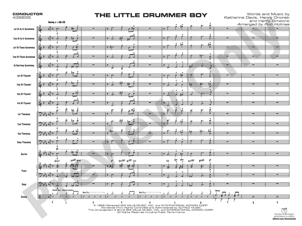 The Little Drummer Boy (Grade 3) - Jazz Ensemble Conductor Score & Parts(Digital Download)