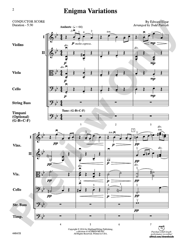 Enigma Variations - String Orchestra Conductor Score & Parts (Digital Download)