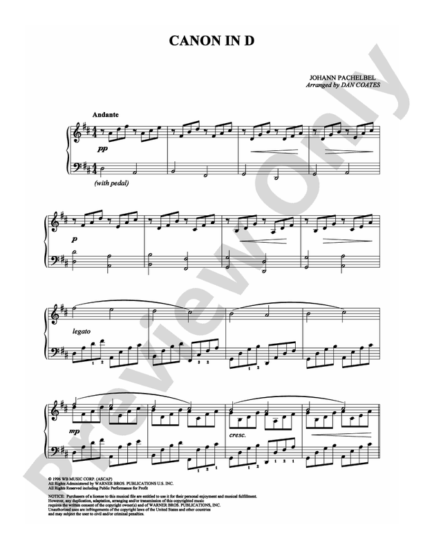 Pachelbel - Canon in D - Arr. Dan Coates - Piano (Digital Download)