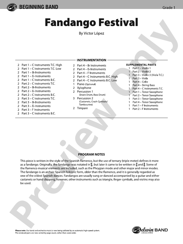 Fandango Festival (Grade 1) - Concert Band Conductor Score & Parts (Digital Download)