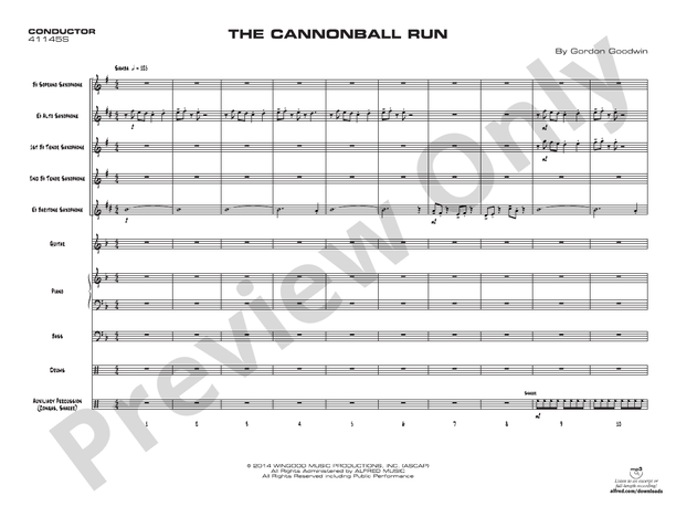 The Cannonball Run (Written for five saxes) - Jazz Ensemble Conductor Score & Parts (Digital Download)