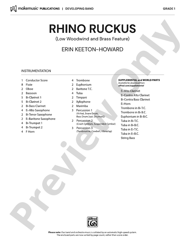 Rhino Ruckus - Concert Band Conductor Score & Parts(Digital Download)