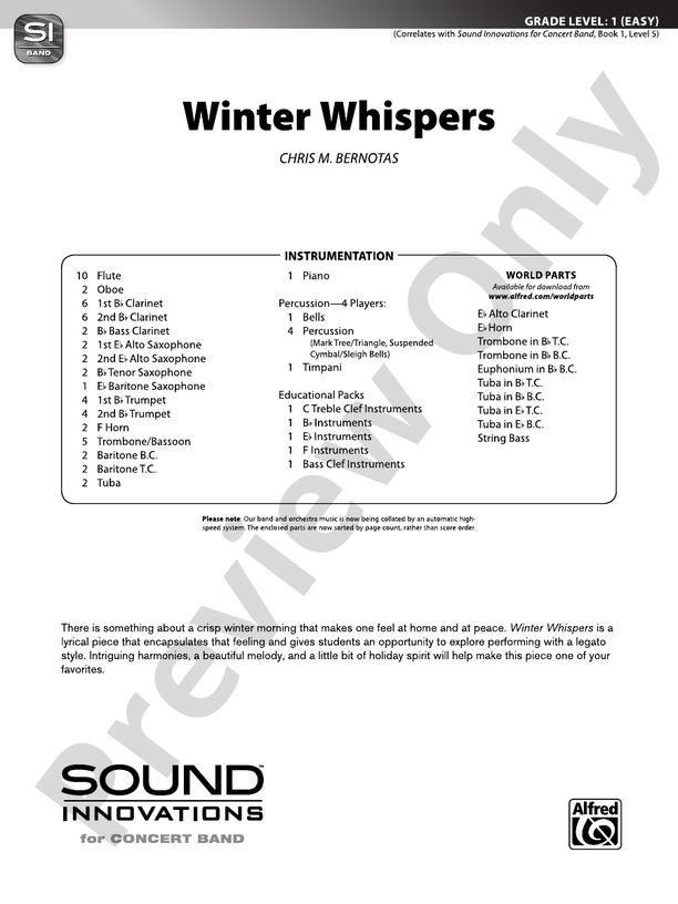 Winter Whispers - Concert Band Conductor Score & Parts (Digital Download)
