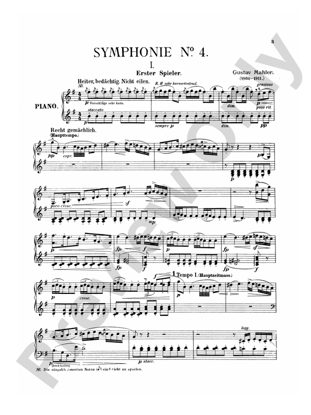 Mahler - Symphony No. 4, in G Major - 1 Piano, 4 Hands (Digital Download)