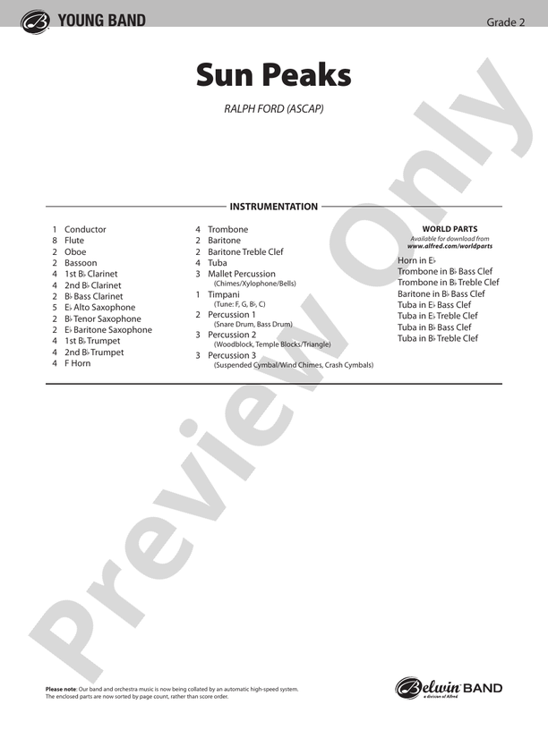 Sun Peaks - Concert Band Conductor Score & Parts (Digital Download)