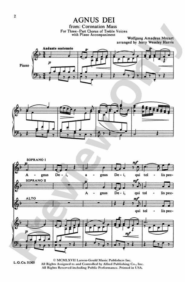 Agnus Dei (from Coronation Mass) - SSA Choral Octavo (Digital Download)