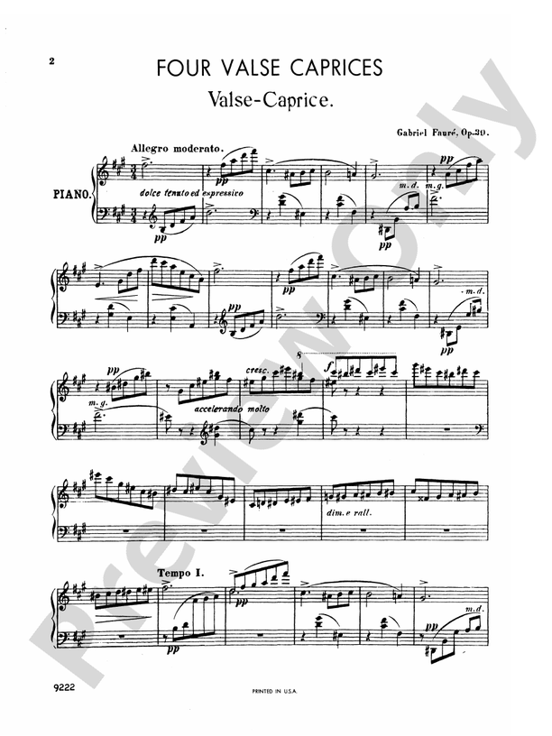 Faure - Four Valse Caprices, Op. 30, 38, 59, 62 - Piano Solo (Digital Download)