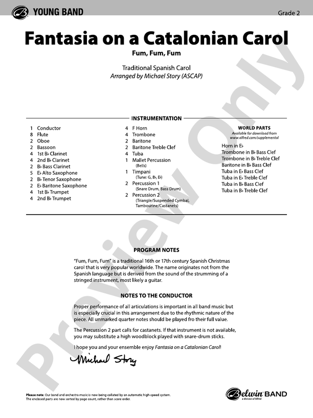 Fantasia on a Catalonian Carol - Concert Band Conductor Score & Parts (Digital Download)