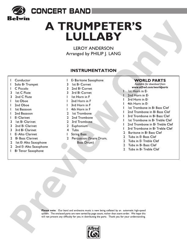 Trumpeter's Lullaby (with Trumpet Solo) - Concert Band Conductor Score & Parts (Digital Download)