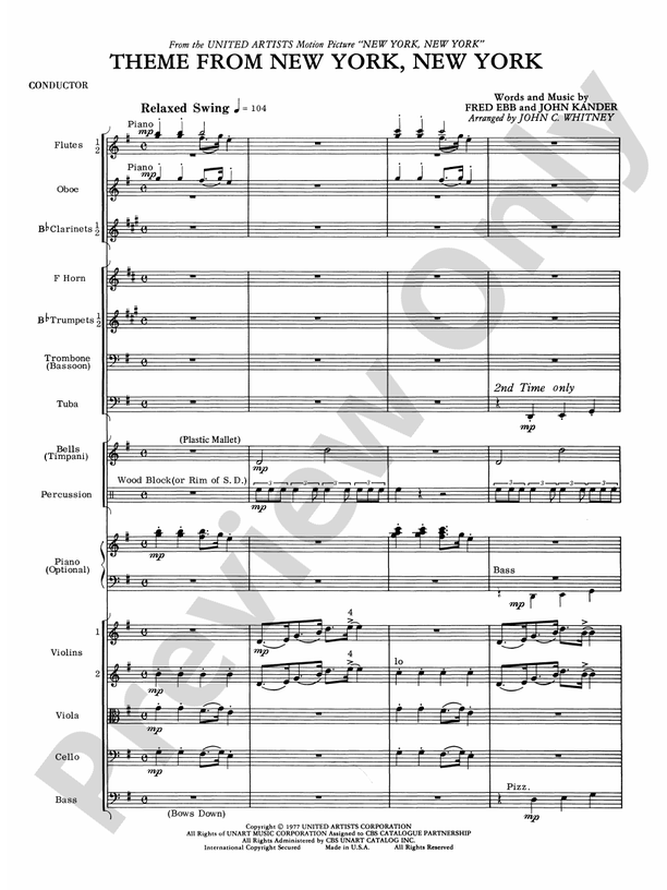 New York, New York, Theme from – Ful Orchestra Conductor Score & Parts (Digital Download)